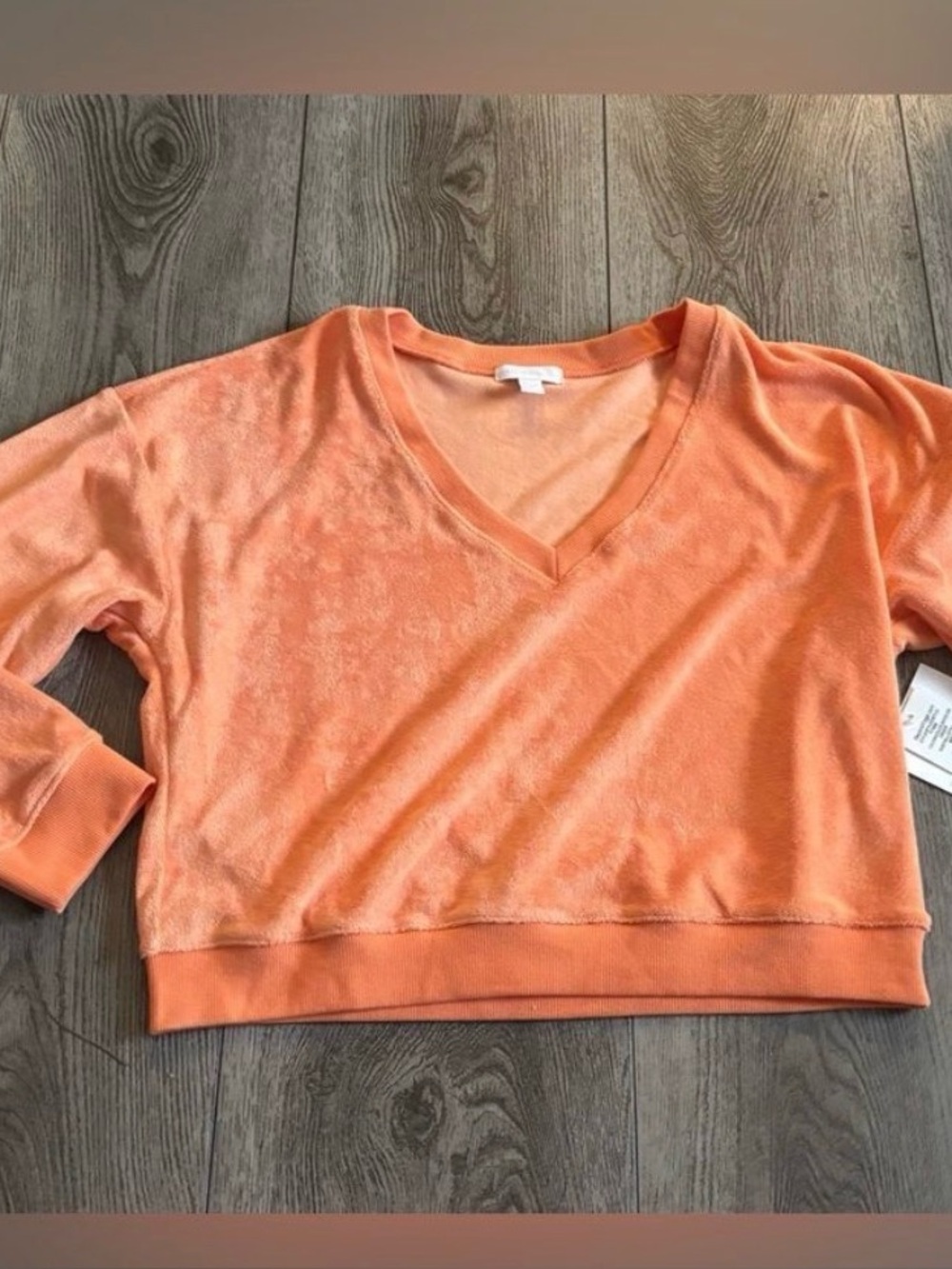 Beyond yoga V-Neck Terry Pullover in Coral Orange